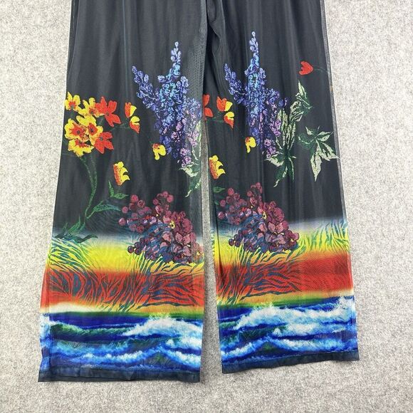 John Mark Chelsea Floral Pants Women XL Wide Leg Pull On Artsy Boho Palazzo Mesh - Picture 9 of 16